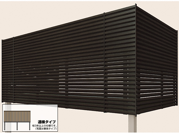 ビューステージHスタイル 屋根置き式 横格子ルーバーハイパーティション 連棟 木目色