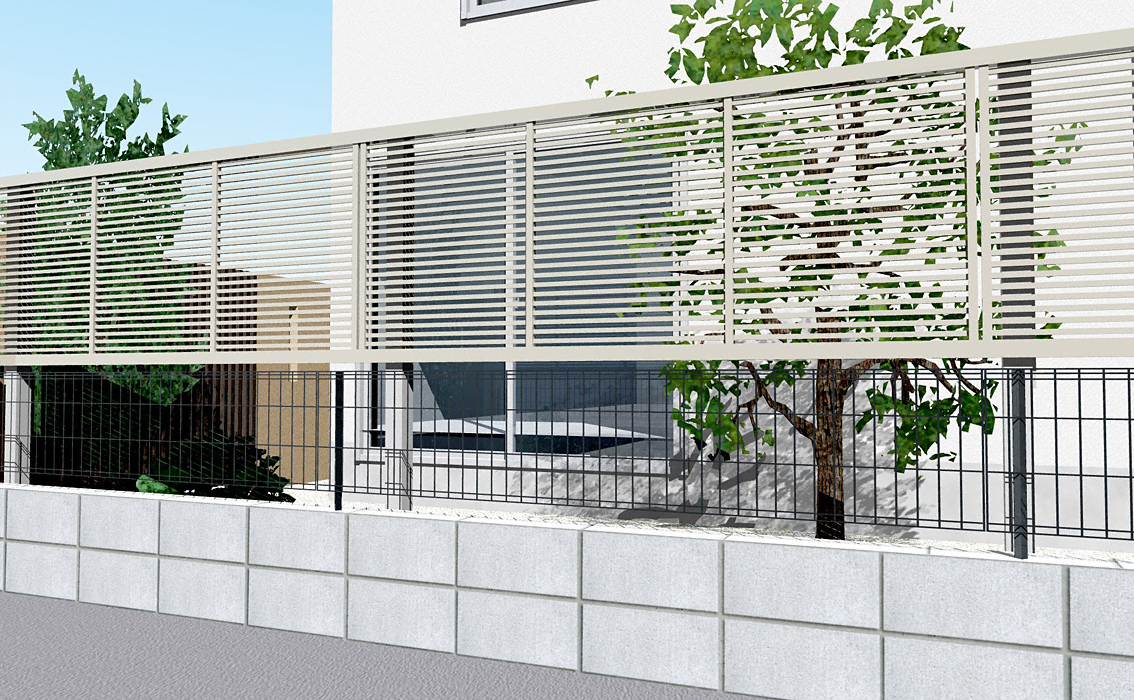 シンプレオフェンス１F型 横格子 上段のみ設置 自立建て用