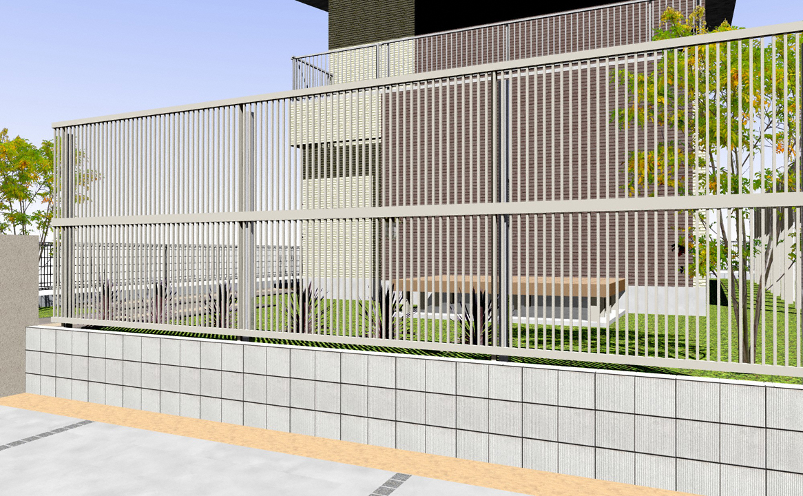 シンプレオフェンス１０F型 縦細格子 2段支柱 自立建て用