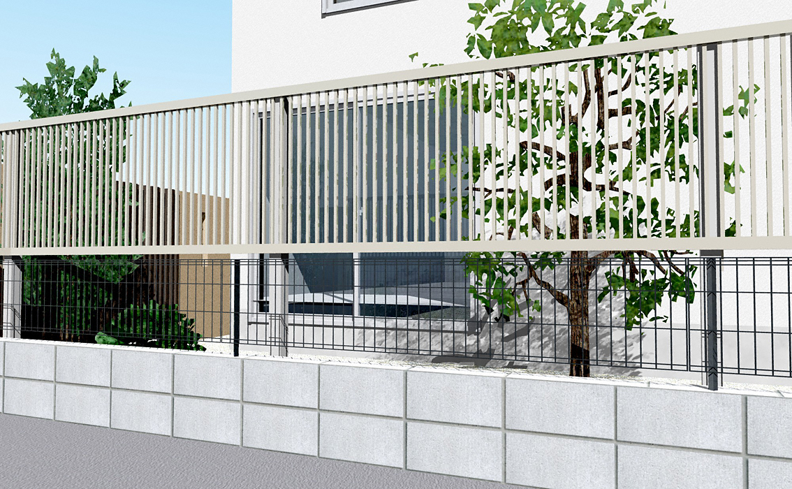 シンプレオフェンス１０F型 縦細格子 上段のみ設置 自立建て用