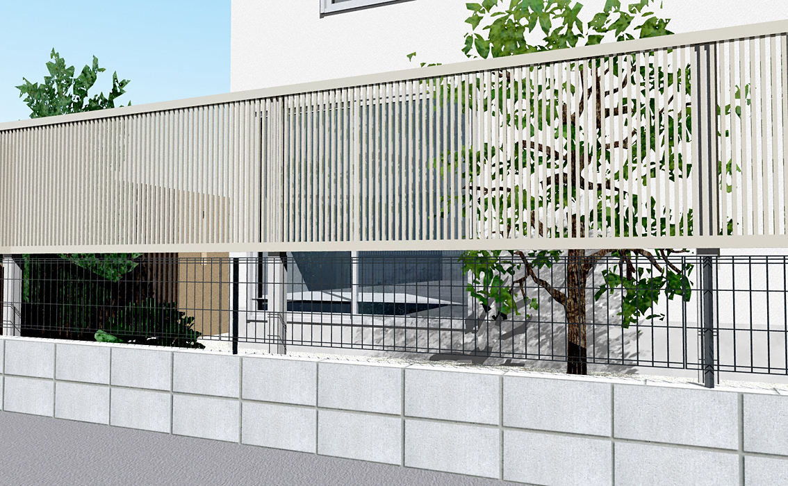 シンプレオ フェンスTB1型 たて格子 上段のみ設置 自立建て用