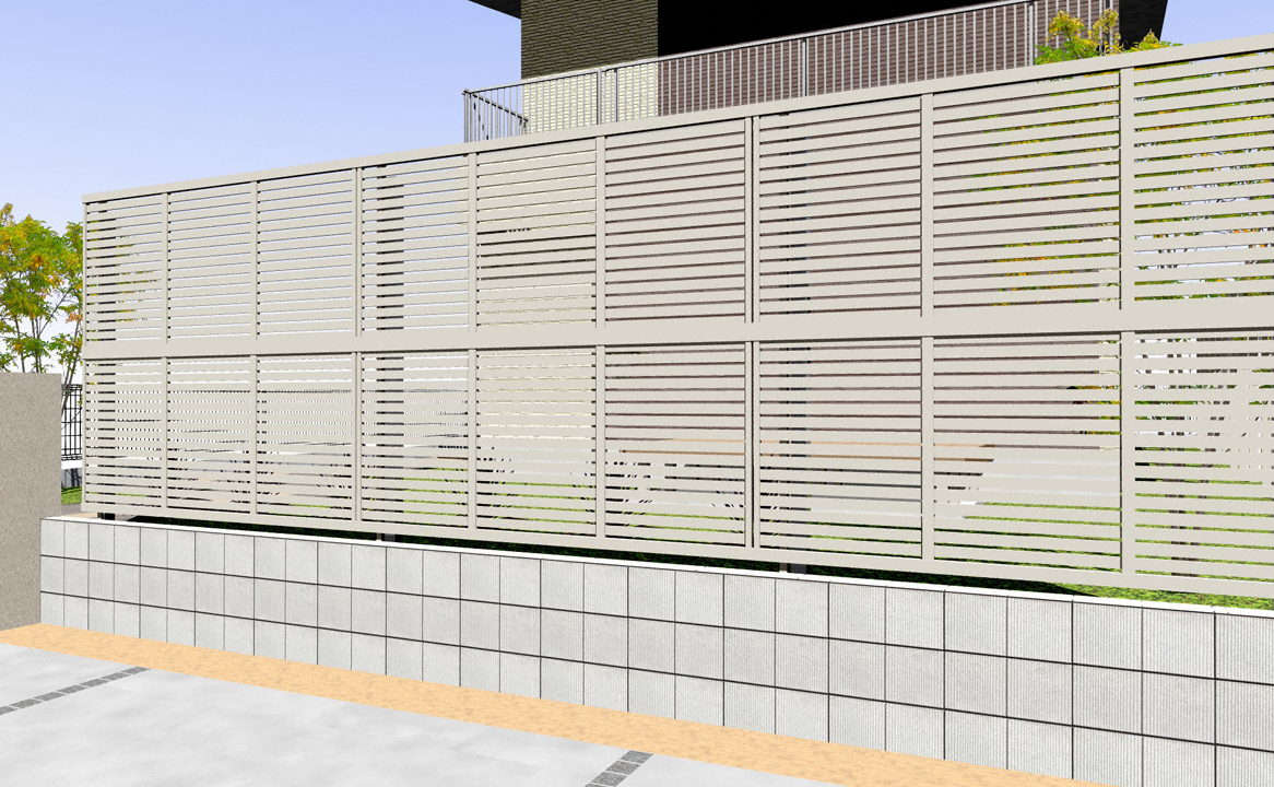 シンプレオ フェンスYS1型 横スリット 2段支柱 自立建て用