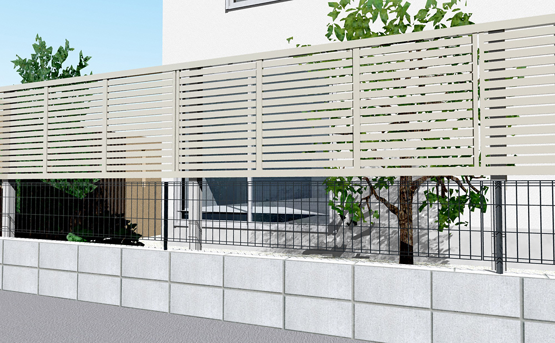シンプレオ フェンスYS1型 横スリット 上段のみ設置 自立建て用