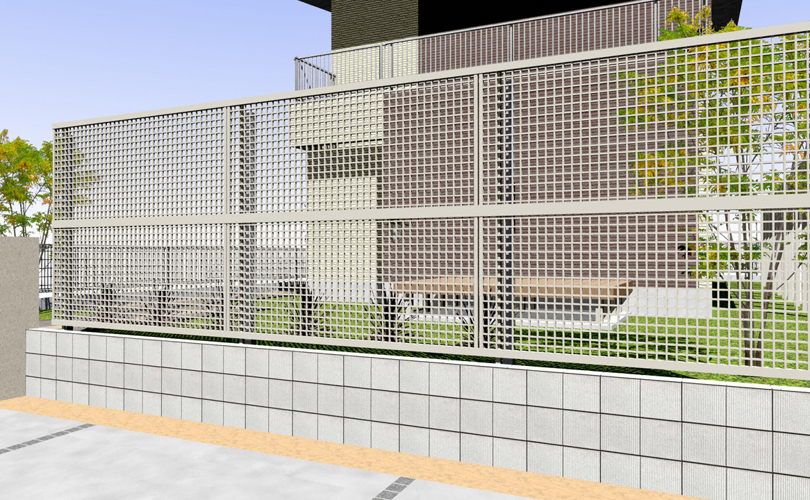 シンプレオ フェンスXB1型 井桁格子 2段支柱 自立建て用