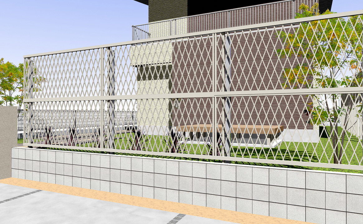 シンプレオ フェンスXB2型 ラチス格子 2段支柱 自立建て用