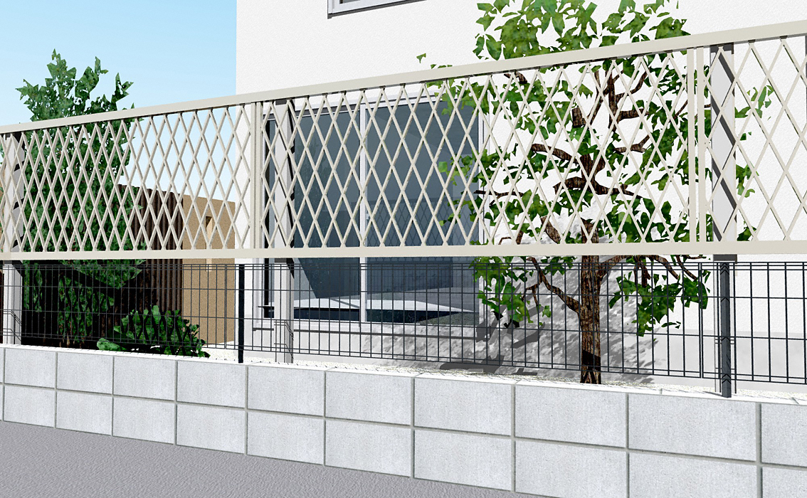 シンプレオ フェンスXB2型 ラチス格子 上段のみ設置 自立建て用