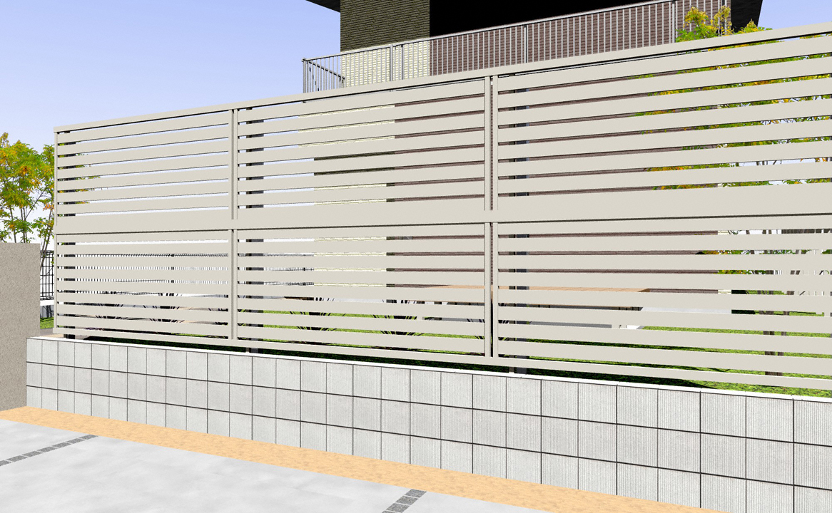 シンプレオ フェンスYS2型 横スリット半目隠し 2段支柱 自立建て用