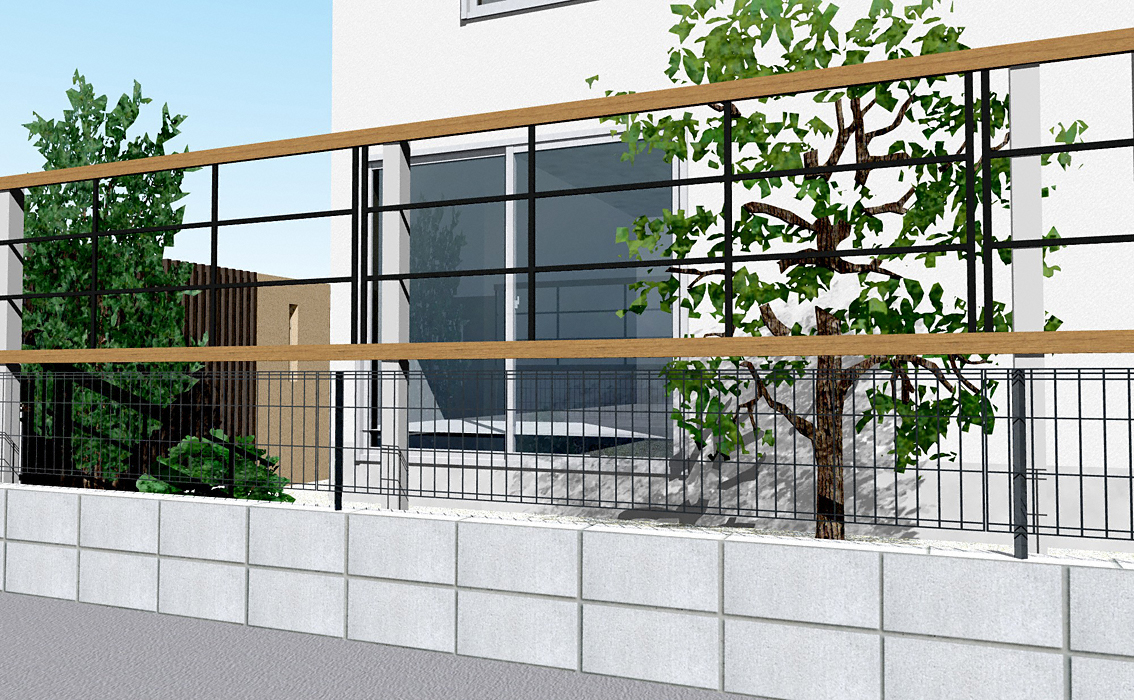 ルシアス フェンスYB3H型 横格子 複合色 上段のみ設置 自立建て用