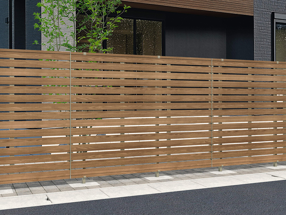 形材フェンス シャトレナⅡハイタイプ 2P型 横板格子 両面木調 プレミアムタイプ