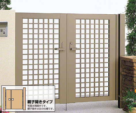 クレディ門扉 3型 井桁格子 両開き親子