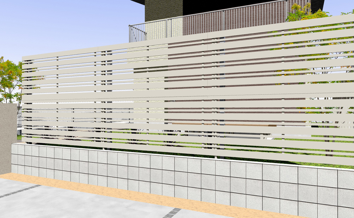 ルシアスフェンスH03型 横板+細横格子 2段支柱 自立建て用