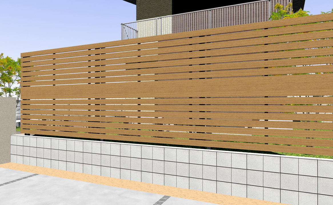 ルシアスフェンスH07型 横板 複合色 2段支柱 自立建て用