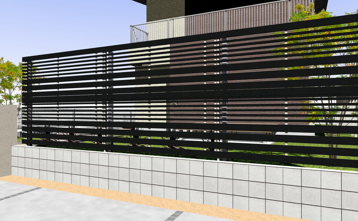 ルシアスフェンスH04型 横板+細横格子 2段支柱 自立建て用