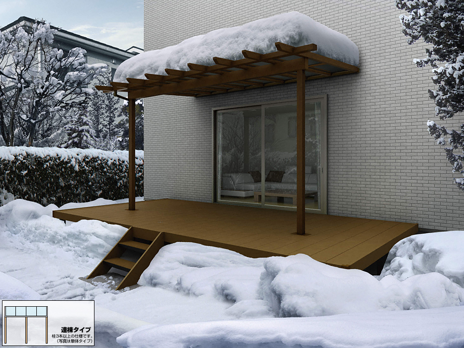 サザンテラス (パーゴラ仕様) 積雪50cm対応 テラスタイプ 連棟 サンシェードカーテン付き