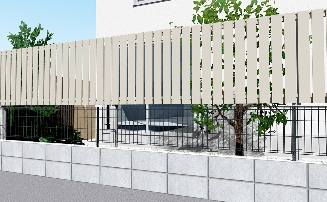 ルシアスフェンスH01型 たて板格子 上段のみ設置 自立建て用