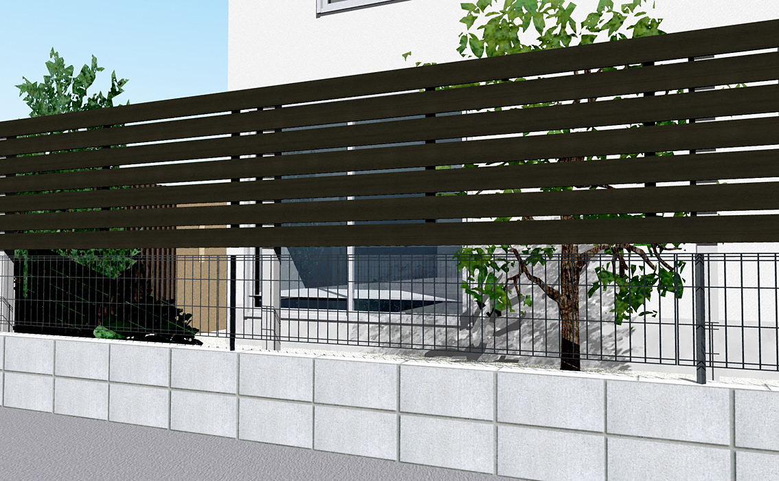 ルシアスフェンスH07型 横板 複合色 上段のみ設置 自立建て用